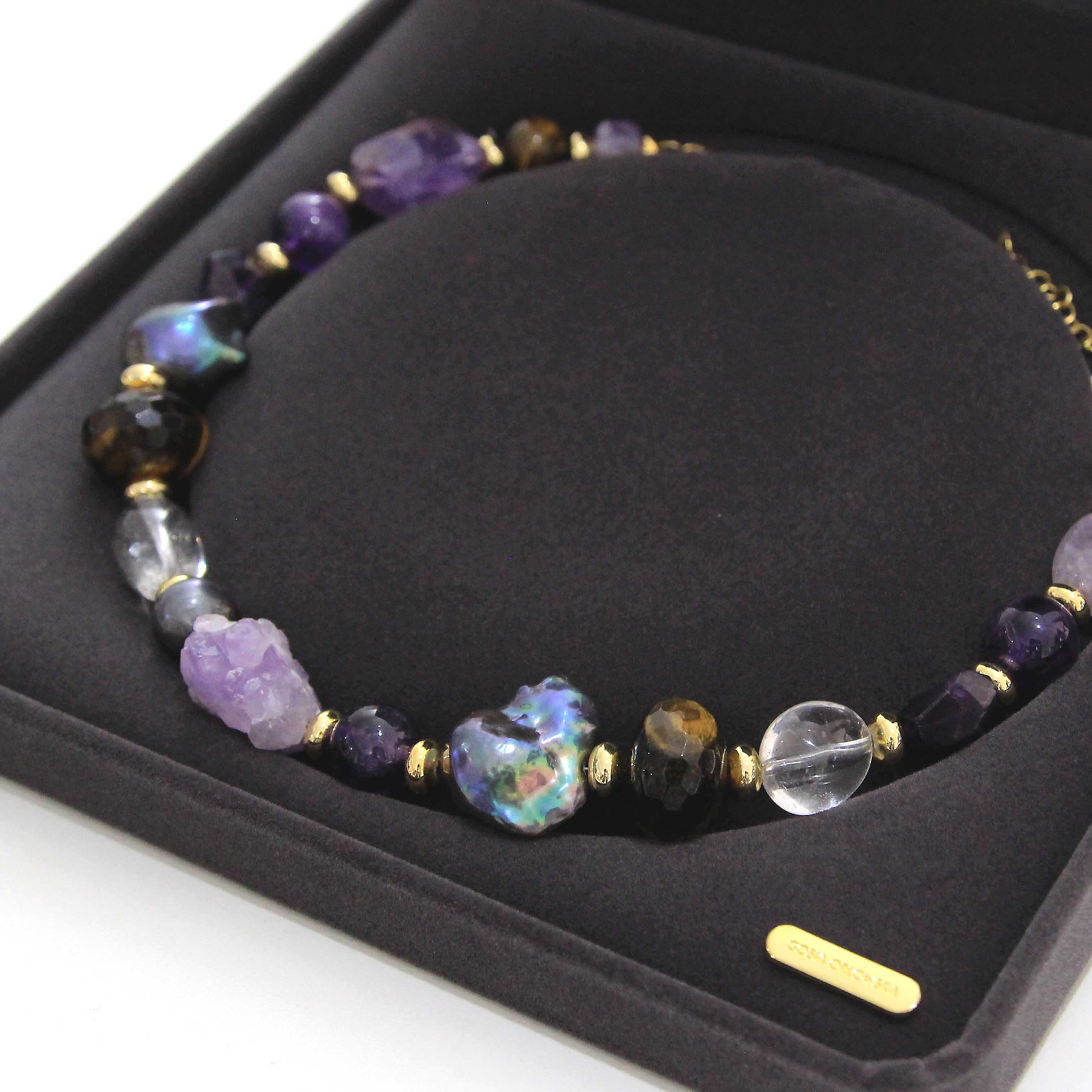 "Sleeping Beauty " Fresh Water and Baroque Pearl , Fluorite & Gemstones Necklace