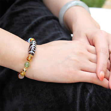 LUCKY AMBER - AMBER, AGATE and TIBETAN DZY MIX STONE BRACELET