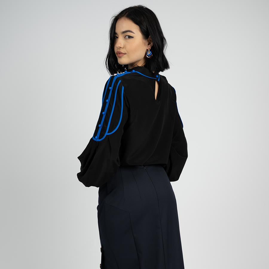 “TANGO” BOHO INSPIRED BLACK SILK BLOUSE