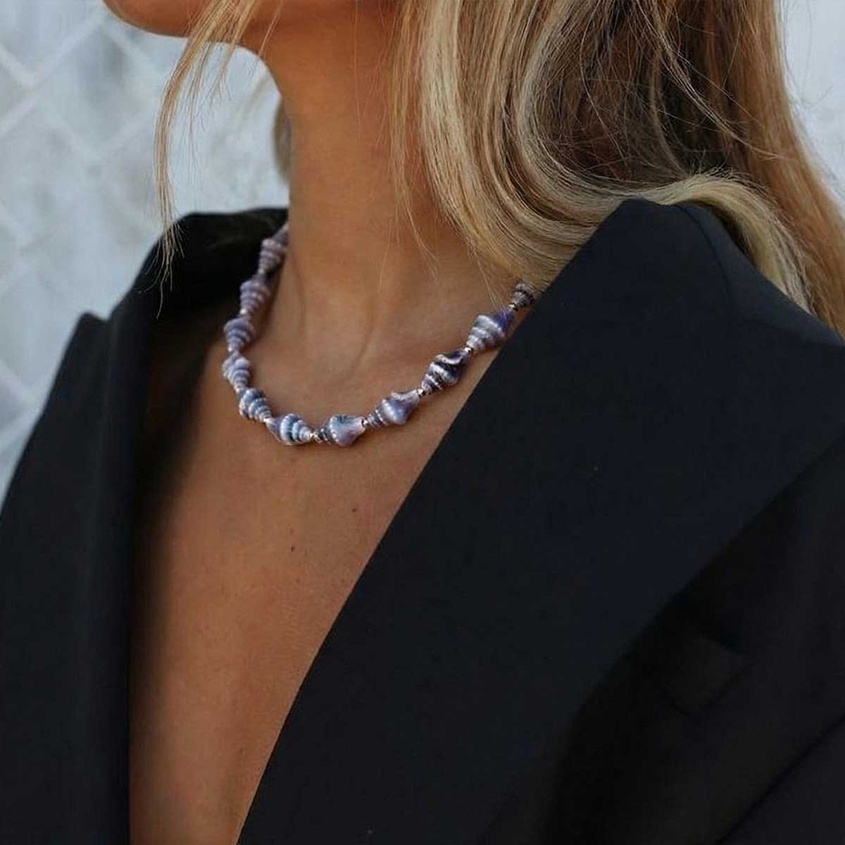 "Thalassa" Ceramic Seashell Silver Beaded Choker