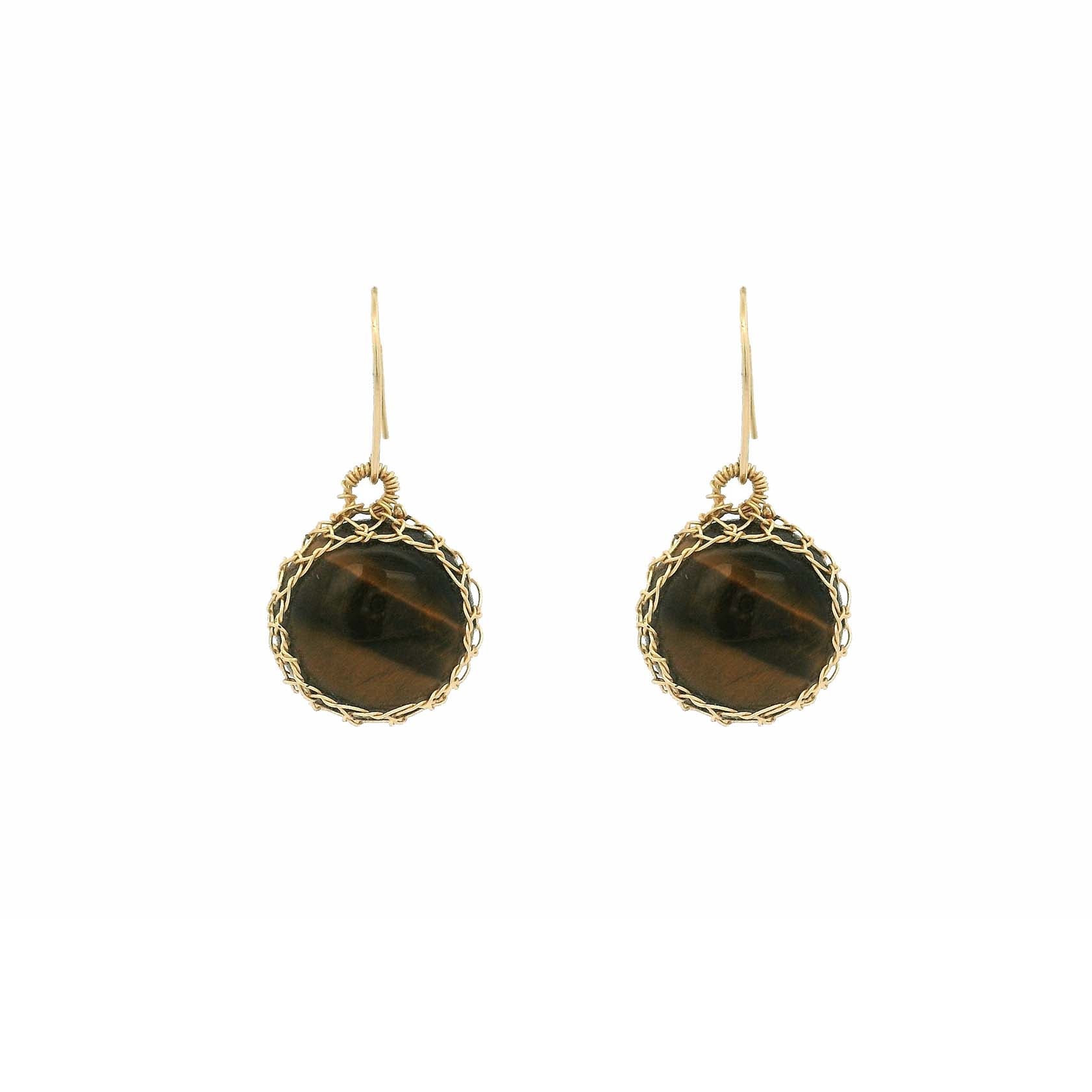“Nati” Tiger Eye Net Round Earrings