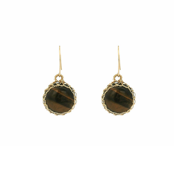 “Nati” Tiger Eye Net Round Earrings