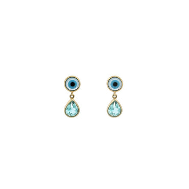 9K GOLD EVIL EYE & BLUE TOPAZ EARRINGS