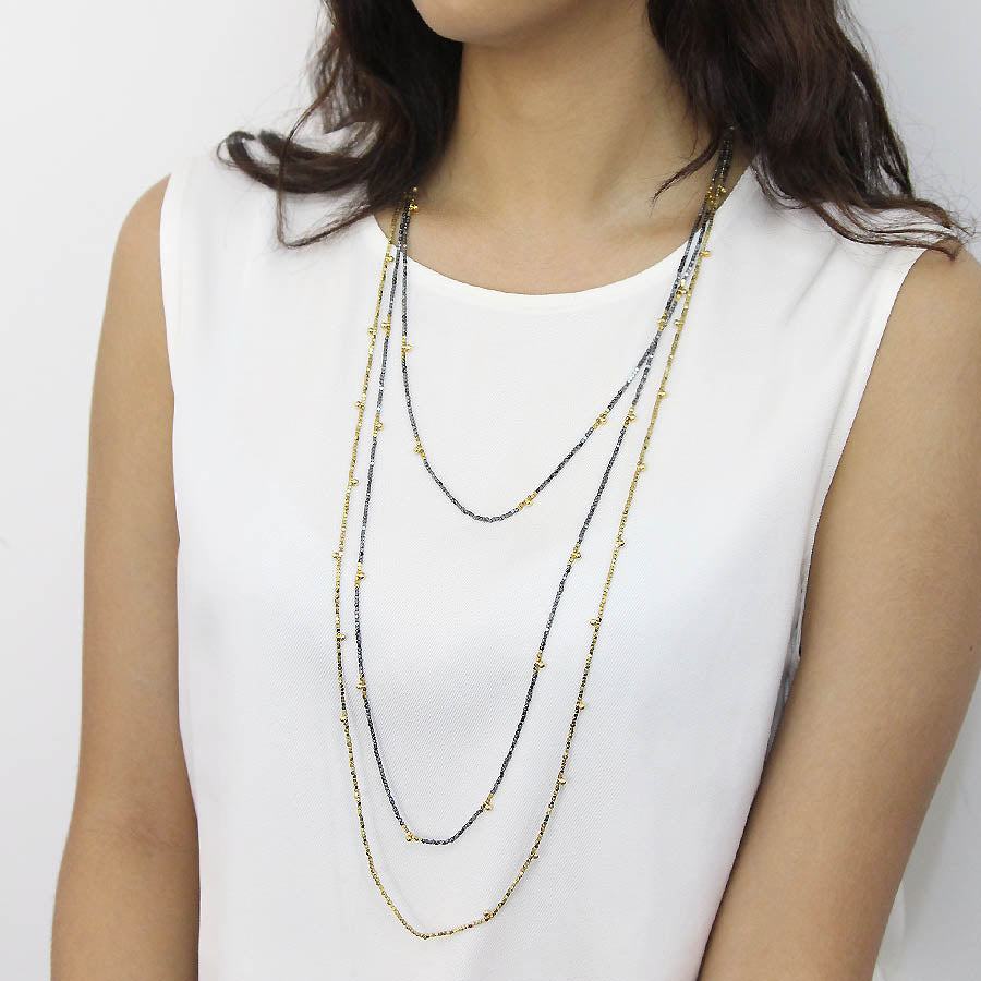 "Esther" Hematite and Round Beads Ultra Long Necklace