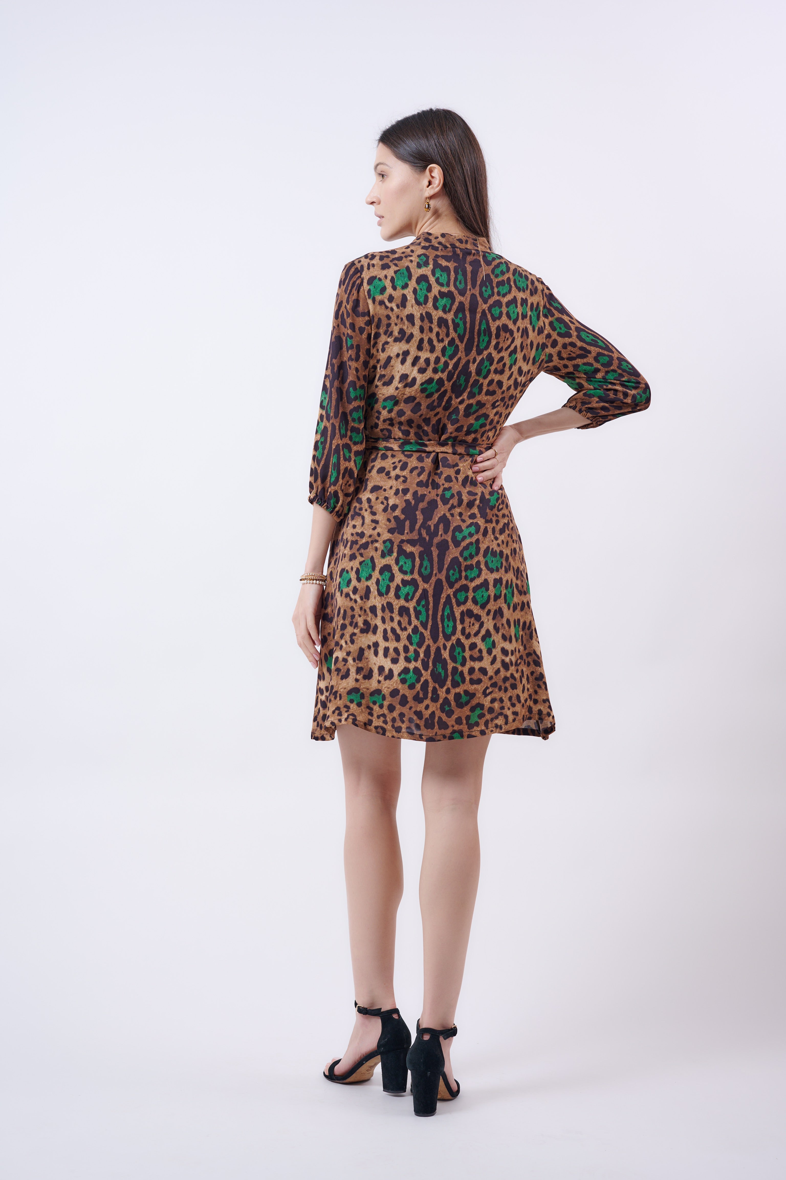 “Shelby” Leopard print button up silk dress