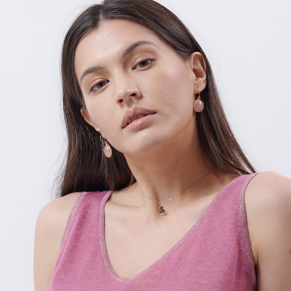 NATI Rose Quartz Net Round Earrings - Gosia Orlowska Collection