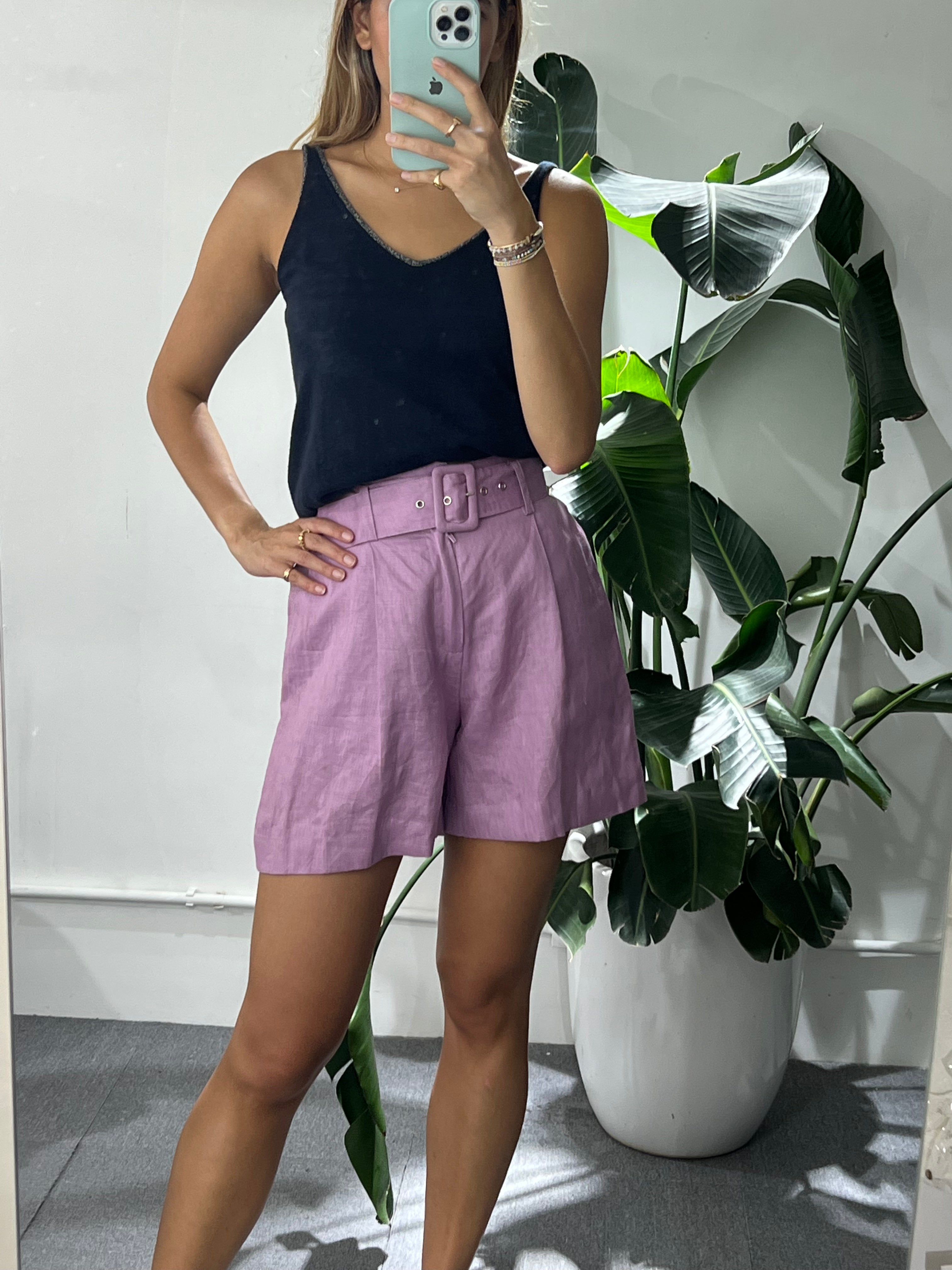 Stylish NOVA Linen Shorts in Lavender Shade