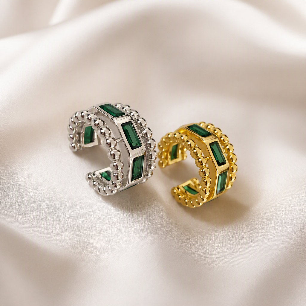 “Solenne” 925 Sterling Silver Emerald Ear Cuff