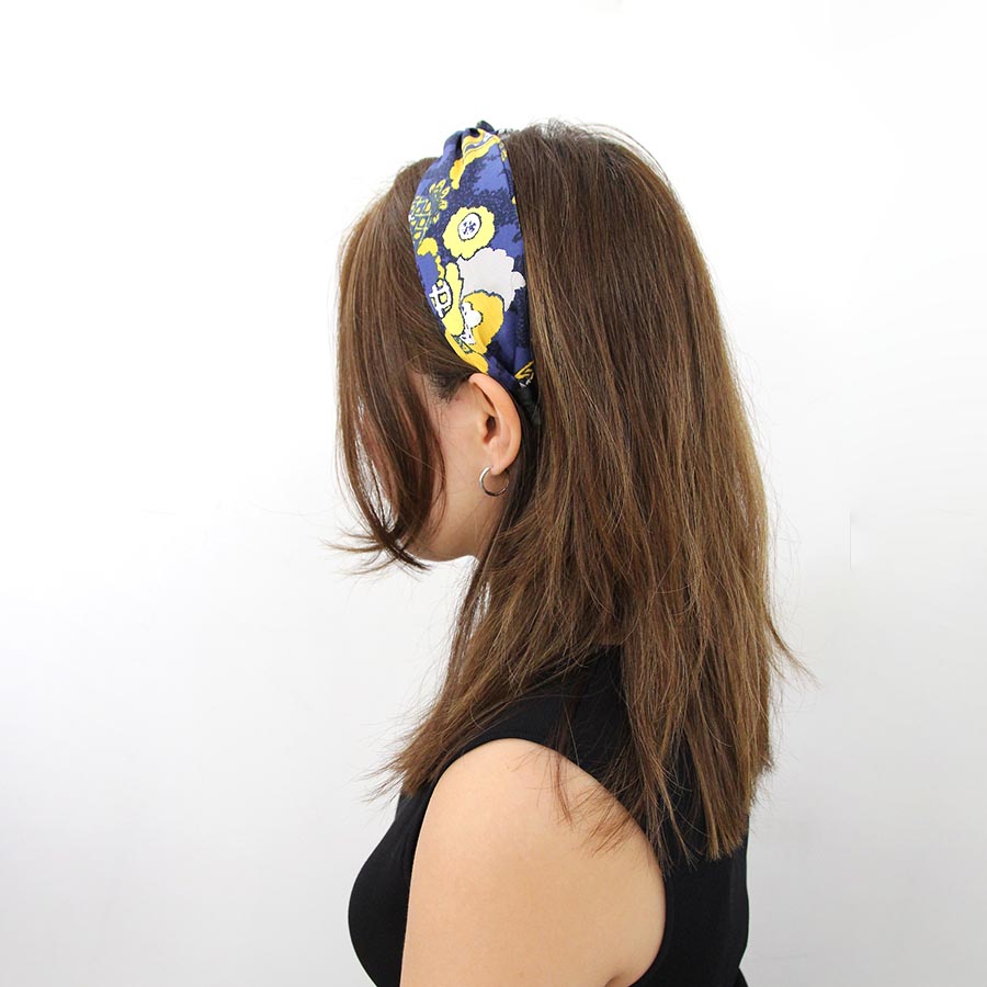 “Uka” Yellow & Blue Floral Print Silk Headband