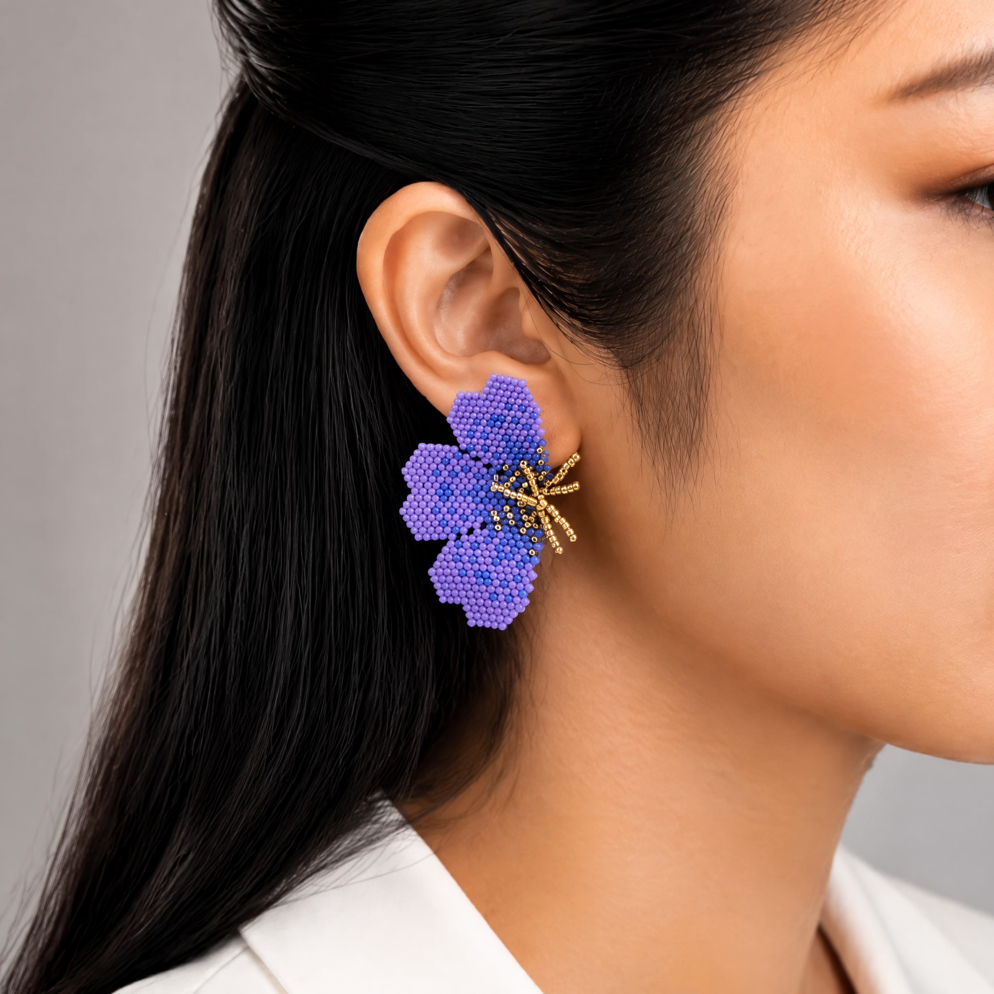 "NOLA" BEADED PURPLE BUTTERFLY EARRINGS