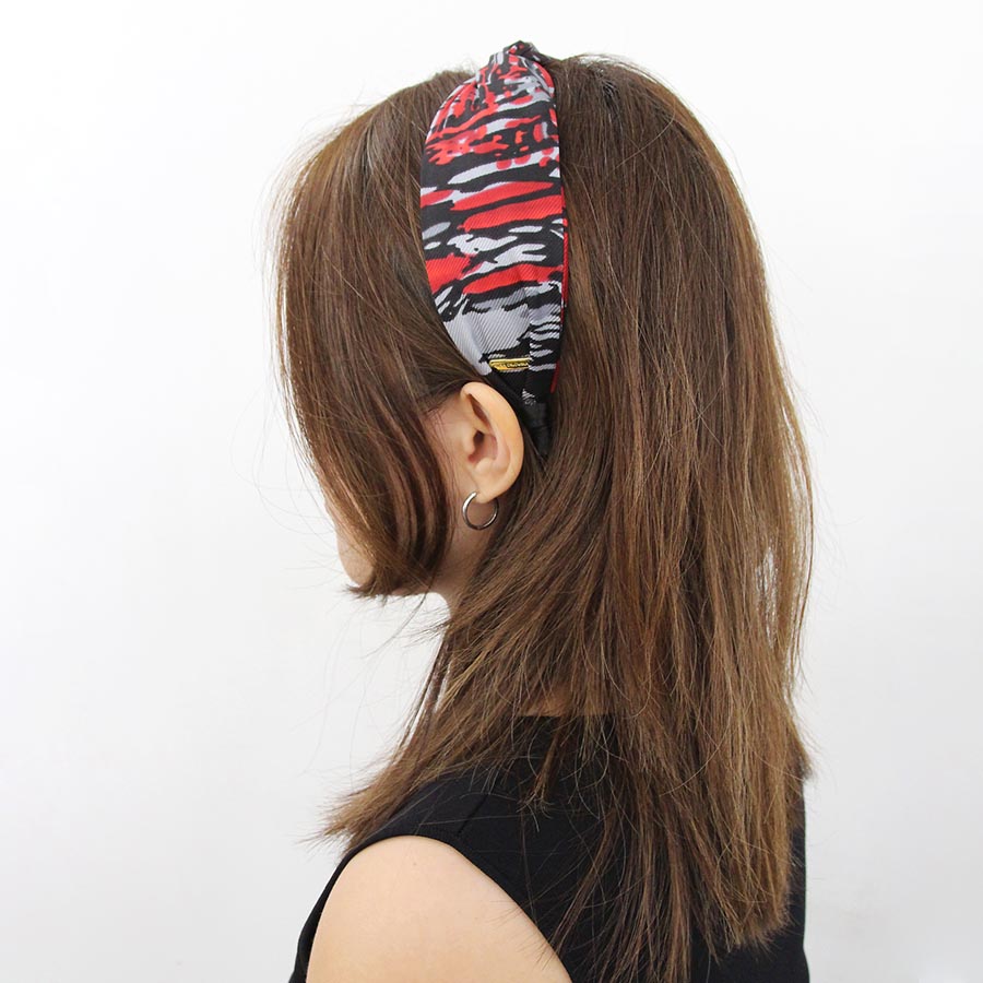 “Crimson” Grey & Red Silk Headband