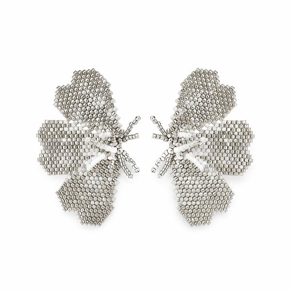 "NOLA" BEADED SILVERY BUTTERFLY EARRINGS
