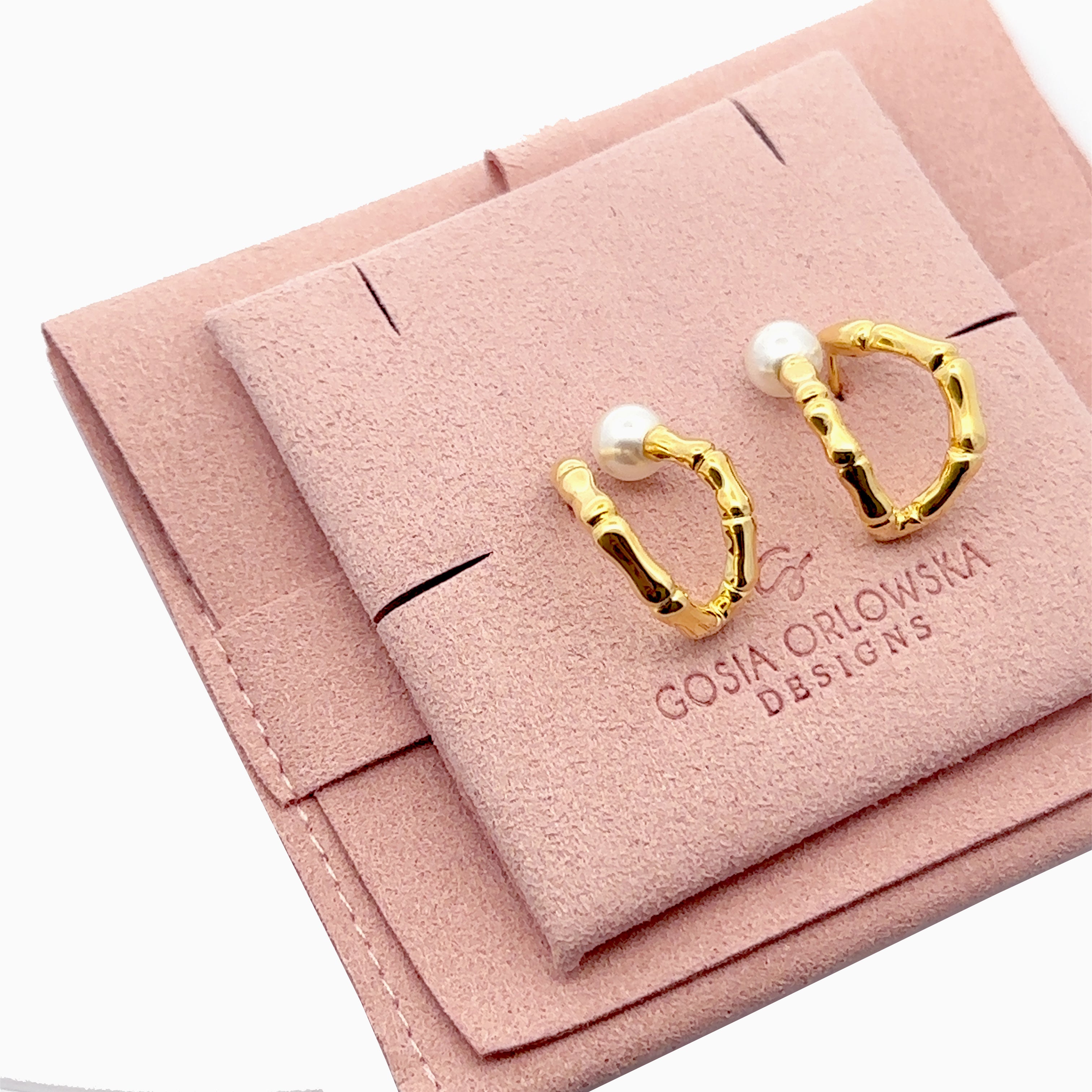 “Pearlie” 925 sterling silver Pearl Bamboo Hoop Earrings