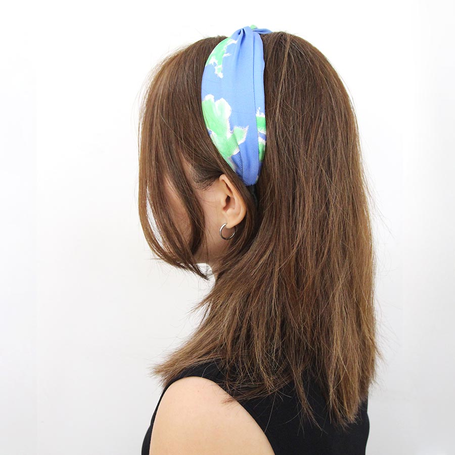 "Earthy" Sky Blue & Green Print Silk Headband