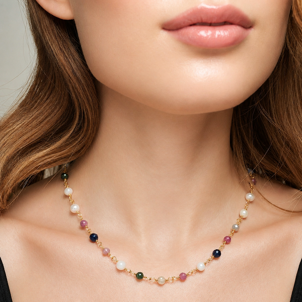 “Chiyo” Fresh Water Pearl and Mix Stones Necklace