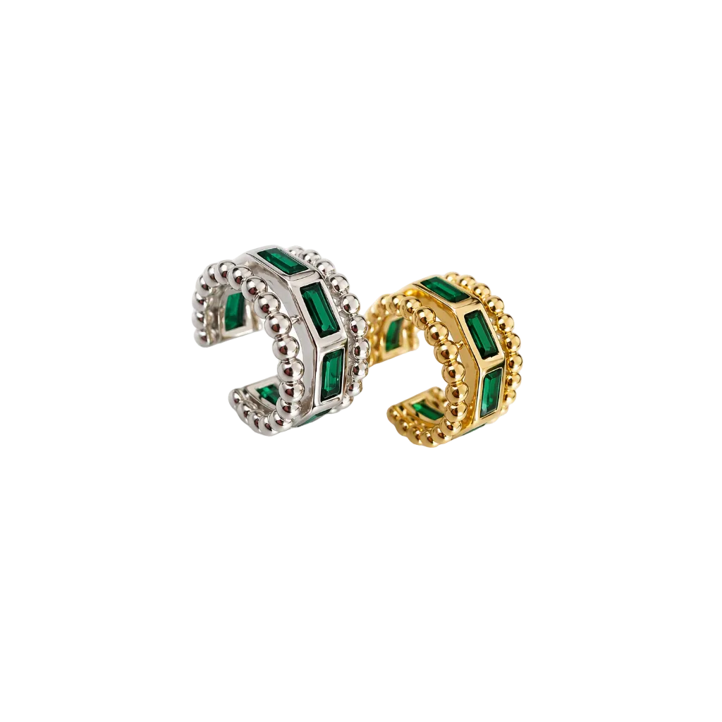 “Solenne” 925 Sterling Silver Emerald Ear Cuff