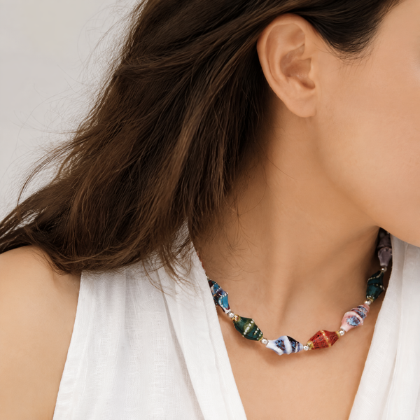 "Thalassa" Ceramic Seashell Silver Beaded Choker