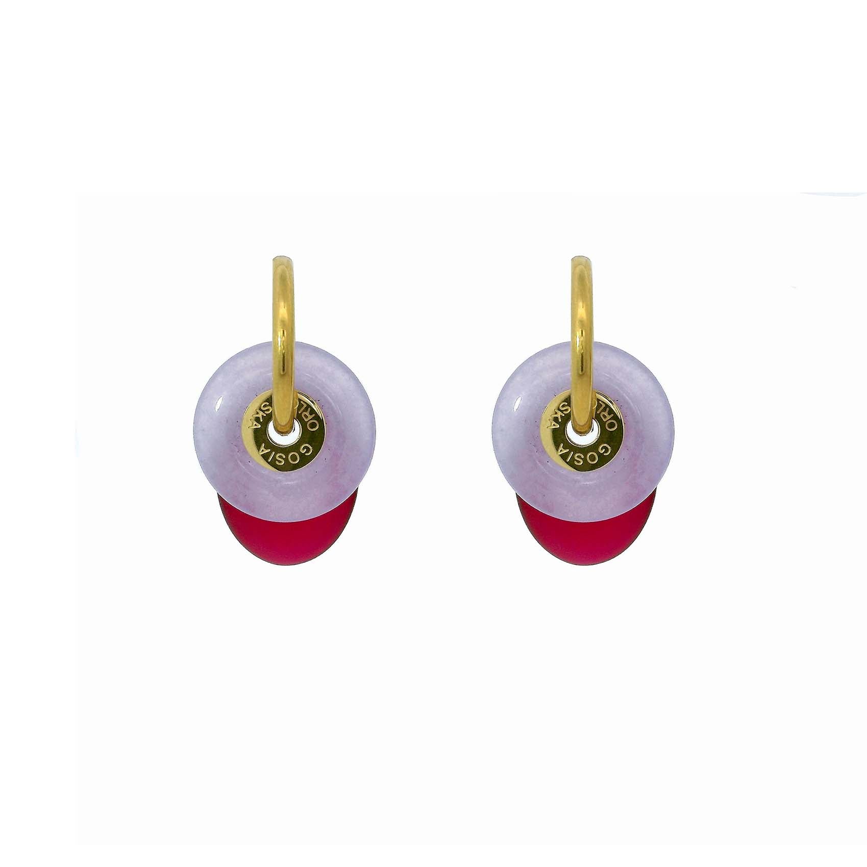 “CIAMBELLA” 2 STONES PURPLE AND CHERRY RED AGATE earrings