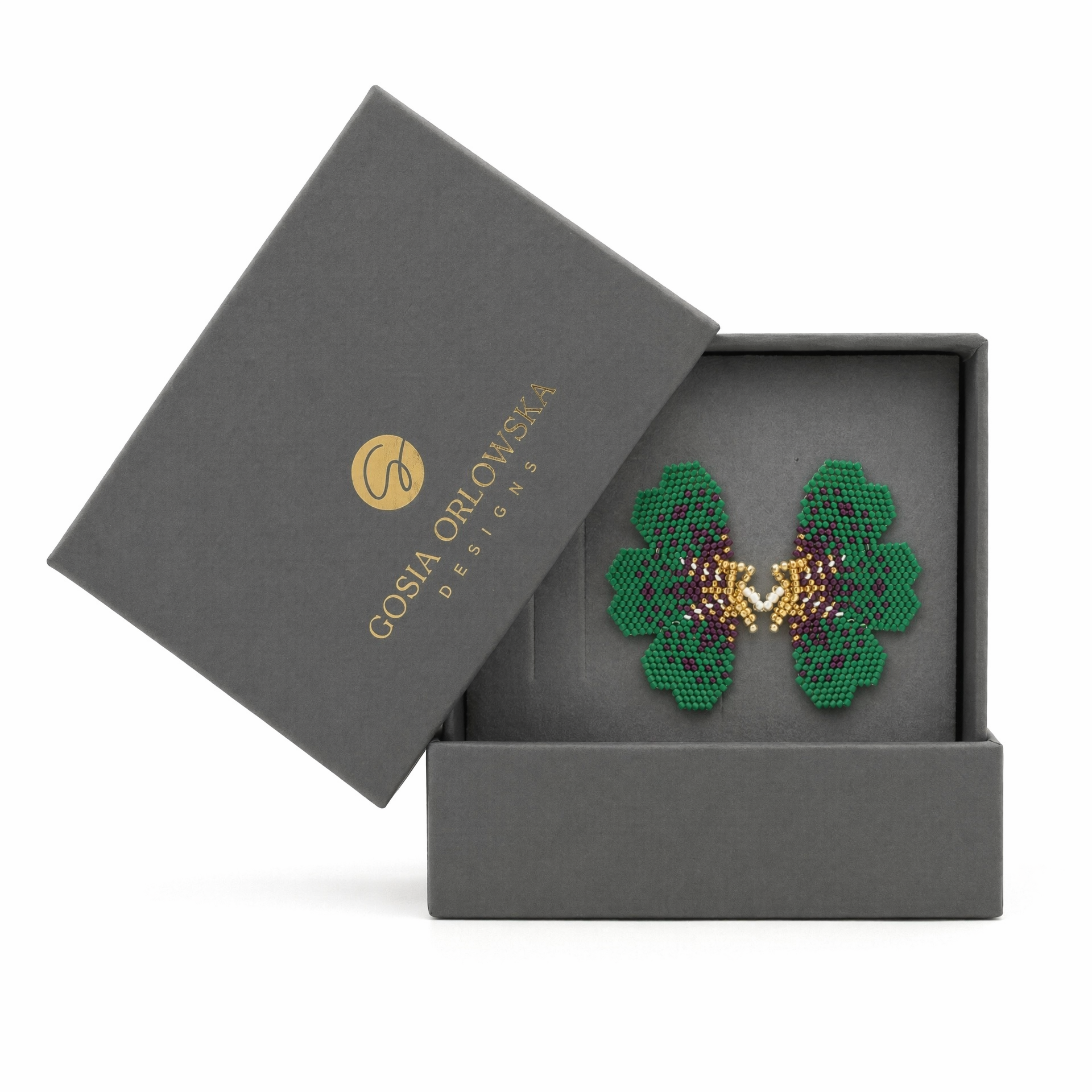 "NOLA" BEADED GREEN BUTTERFLY EARRINGS