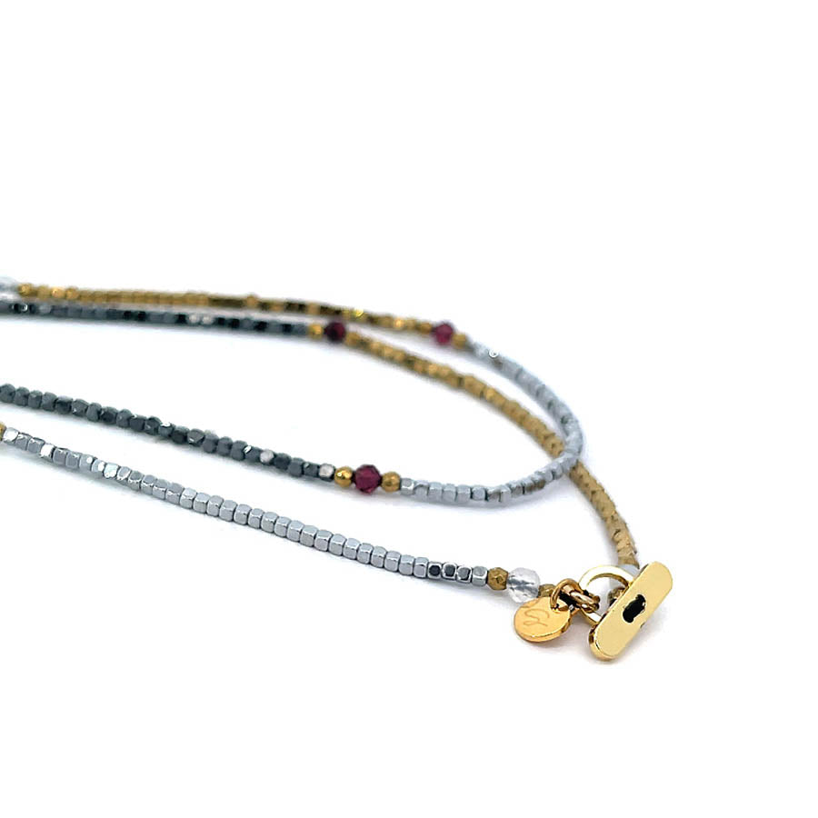 "Twinkle" Tri-Color Hematite and Mixed Stones Long Necklace