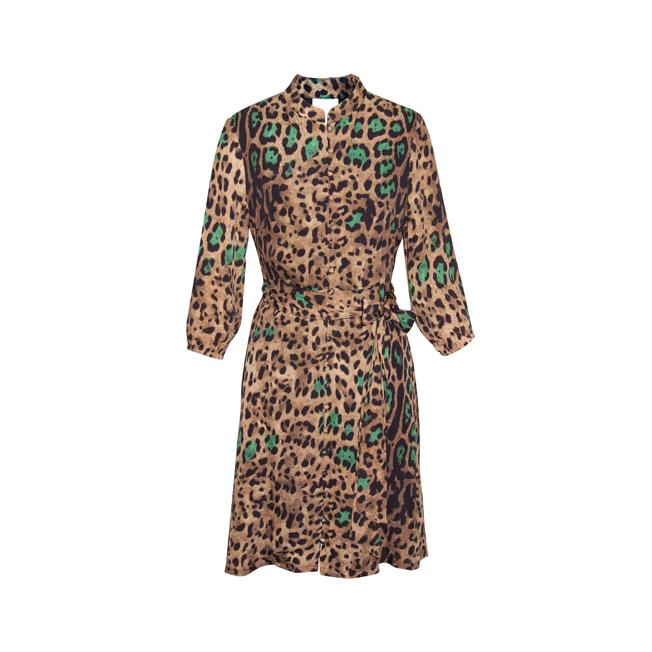 “Shelby” Leopard print button up silk dress