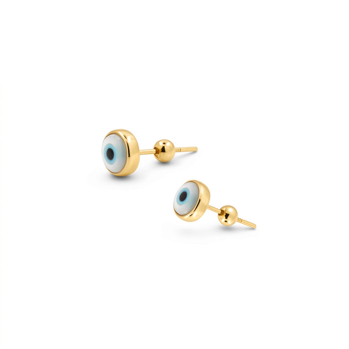 9K GOLD MOTHER OF PEARL EVIL EYE EARRINGS
