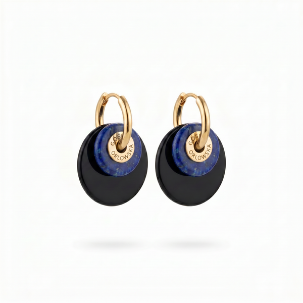 “CIAMBELLA” 2 STONES ONYX AND LAPIS LAZULI EARRINGS
