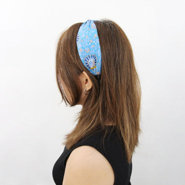 “Poppy” Sky Blue & Plant Print Silk Headband