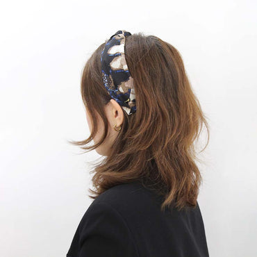 “Mosaic” Beige Brown & Blue Knot Style Silk Hairband