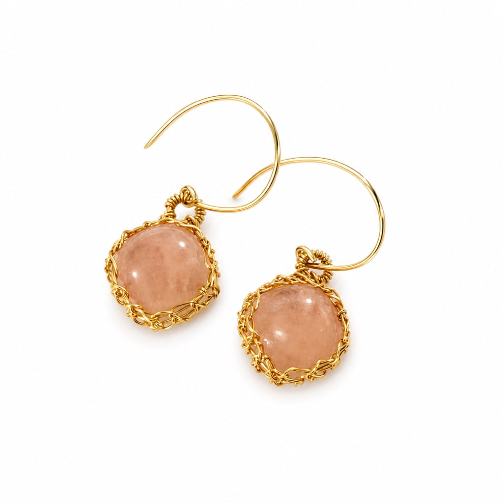 "NATI" ROSE QUARTZ NET DIAMOND EARRINGS