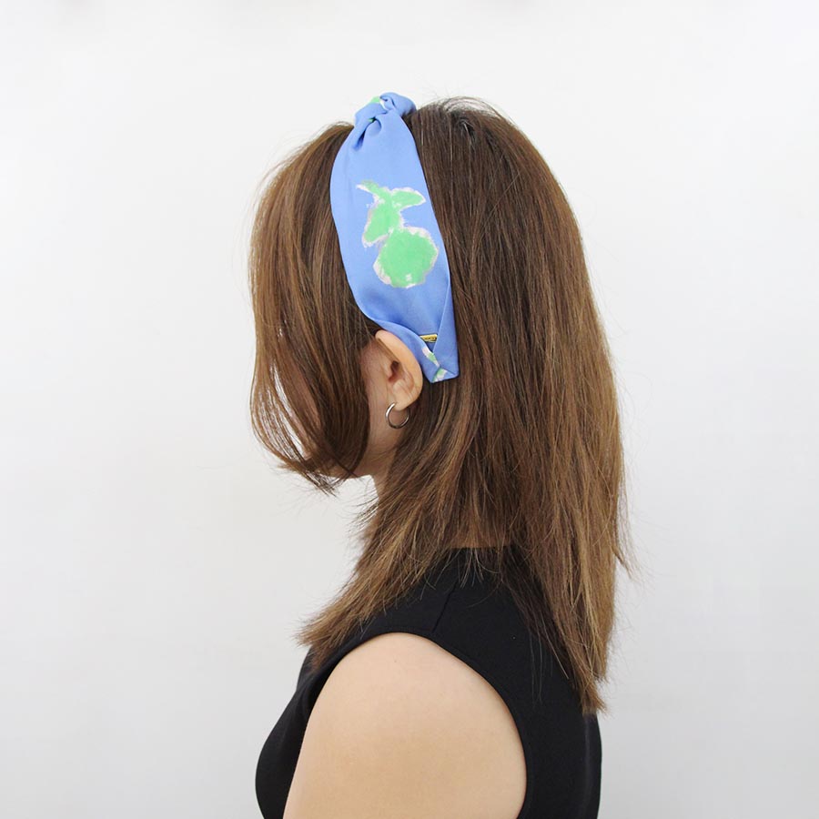 "Earthy" Sky Blue & Green Knot Style Silk Headband