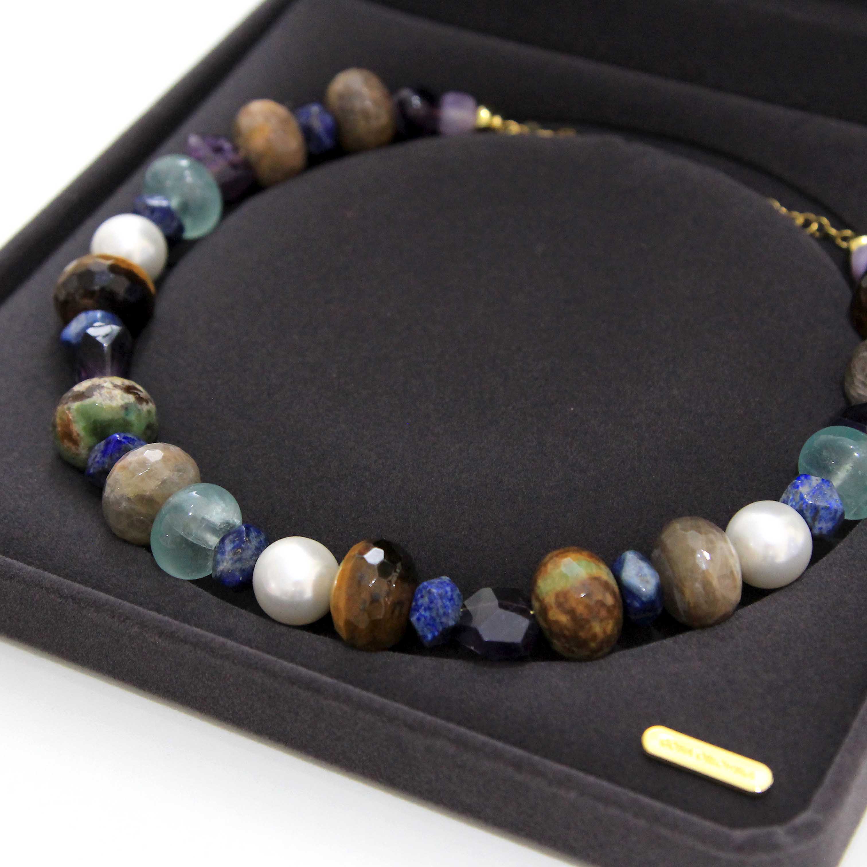 "Pearl Party " Swarovski Pearl, Lapis Lazuli and Gemstones Necklace