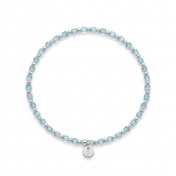 “Taryn” 2.5mm Blue Topaz Squared Bead Bracelet