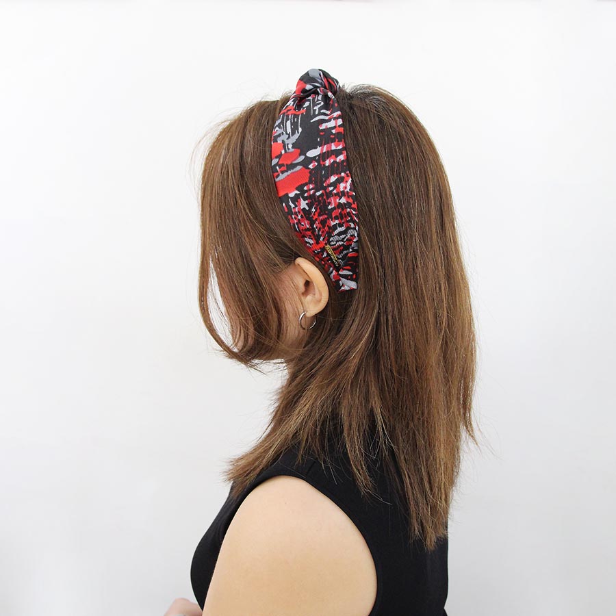 “Crimson” Grey & Red Knot Style Silk Headband