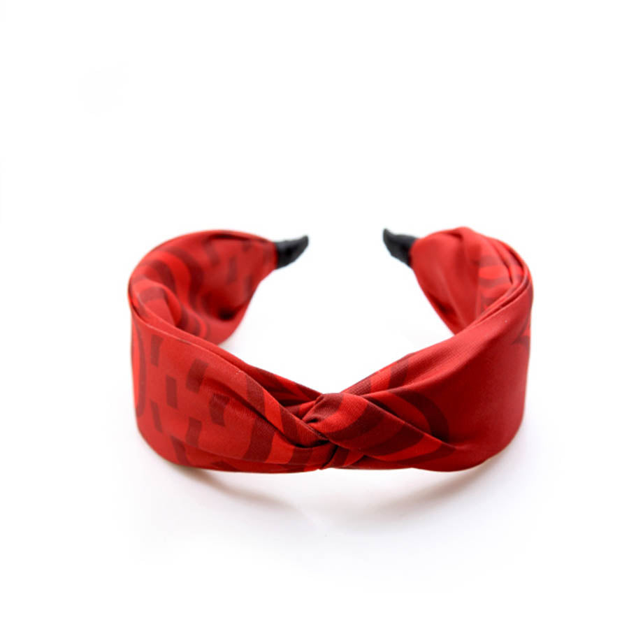 “Chroma-Red” Red Wavy Print Twisted Style Satin Silk Headband