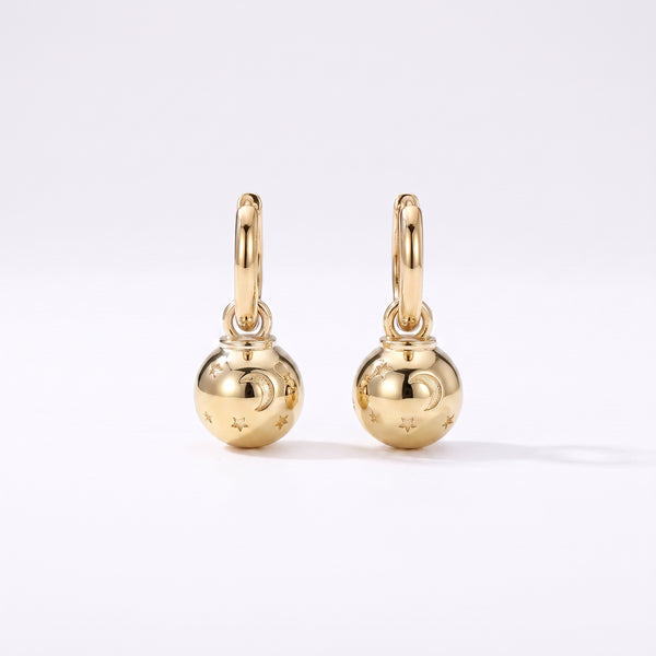 “Lilia” Moon Star Ornament Charm Earrings / Gold