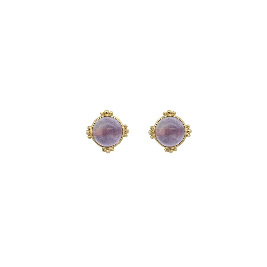 9K GOLD ROUND PURPLE AMETHYST EARRINGS