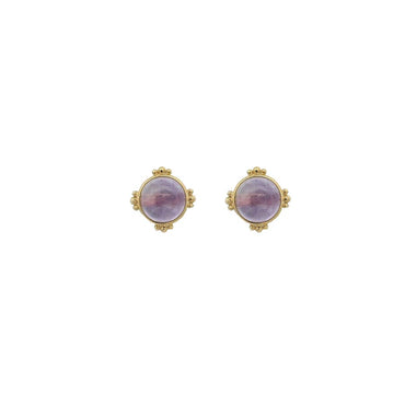 9K GOLD ROUND PURPLE AMETHYST EARRINGS