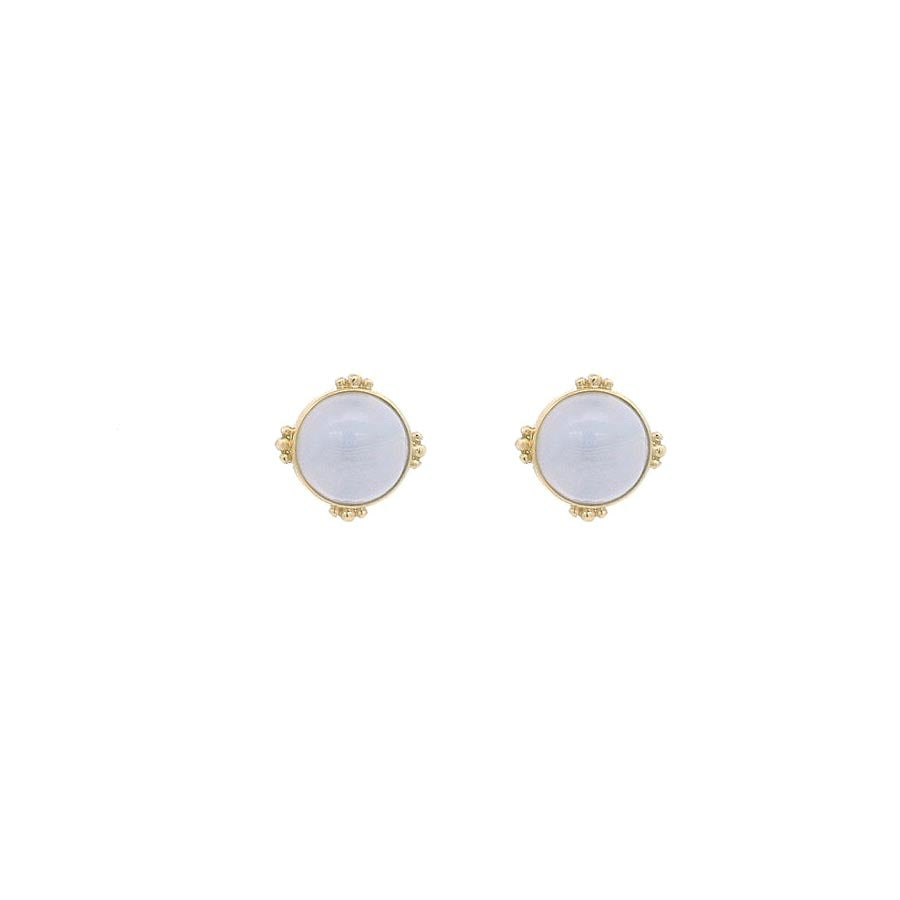 9K GOLD ROUND LACE AGATE EARRINGS