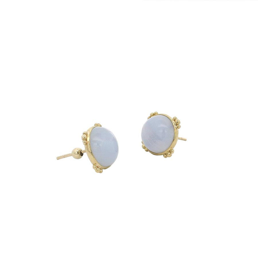9K GOLD ROUND LACE AGATE EARRINGS