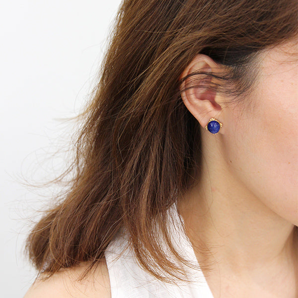 9K GOLD ROUND LAPIS LAZULI EARRINGS