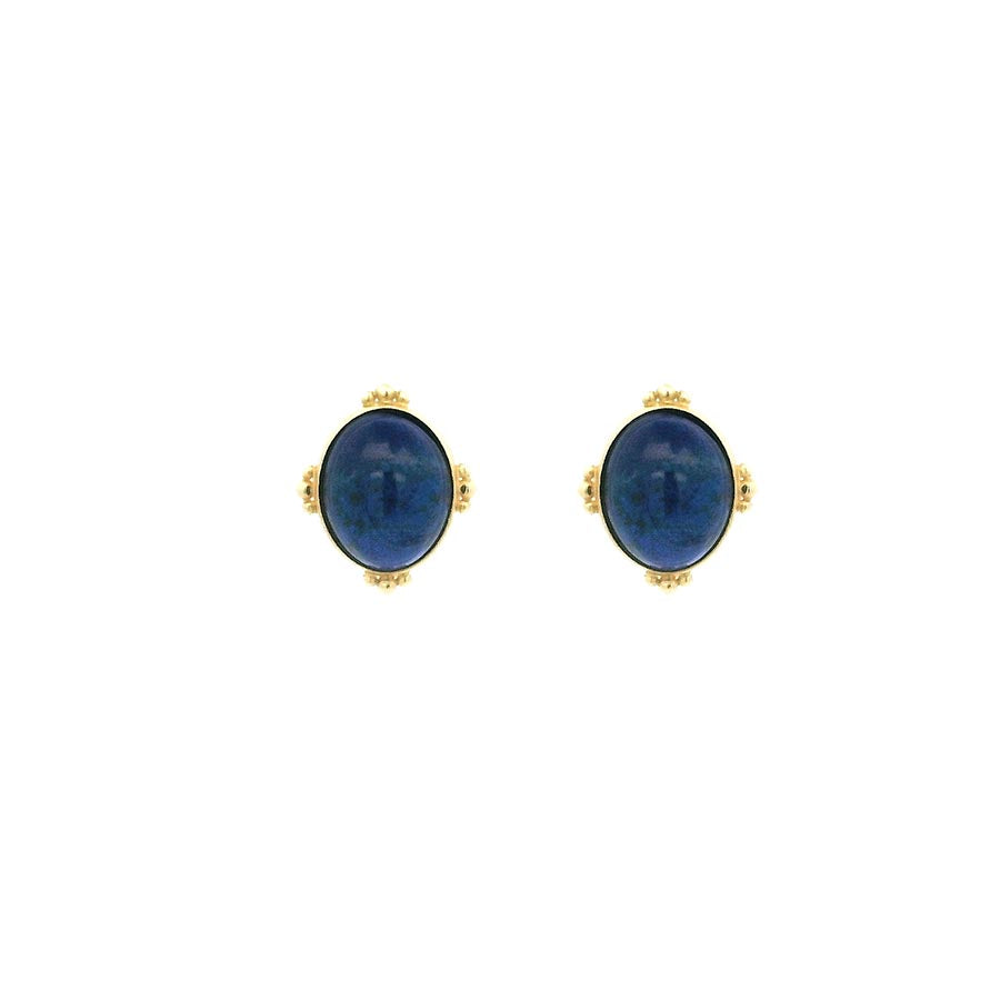 9K GOLD ROUND LAPIS LAZULI EARRINGS