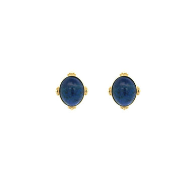 9K GOLD ROUND LAPIS LAZULI EARRINGS