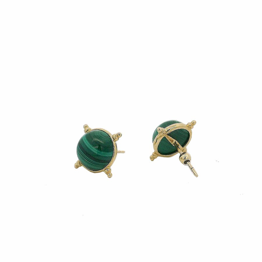 9K GOLD ROUND MALACHITE EARRINGS