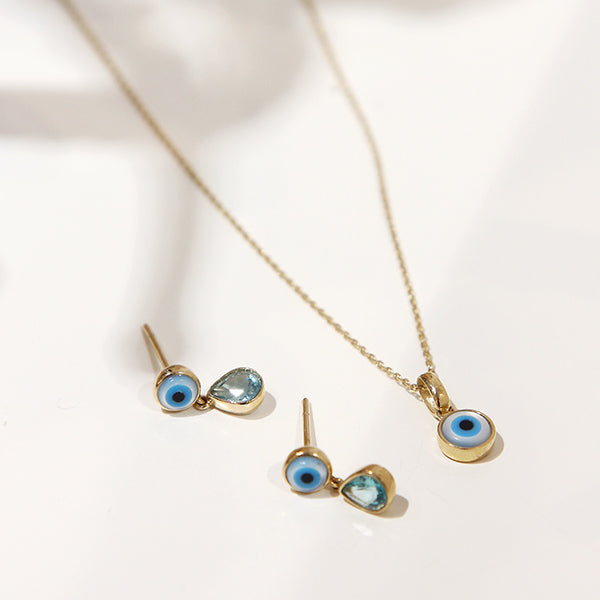 9K GOLD EVIL EYE & BLUE TOPAZ EARRINGS