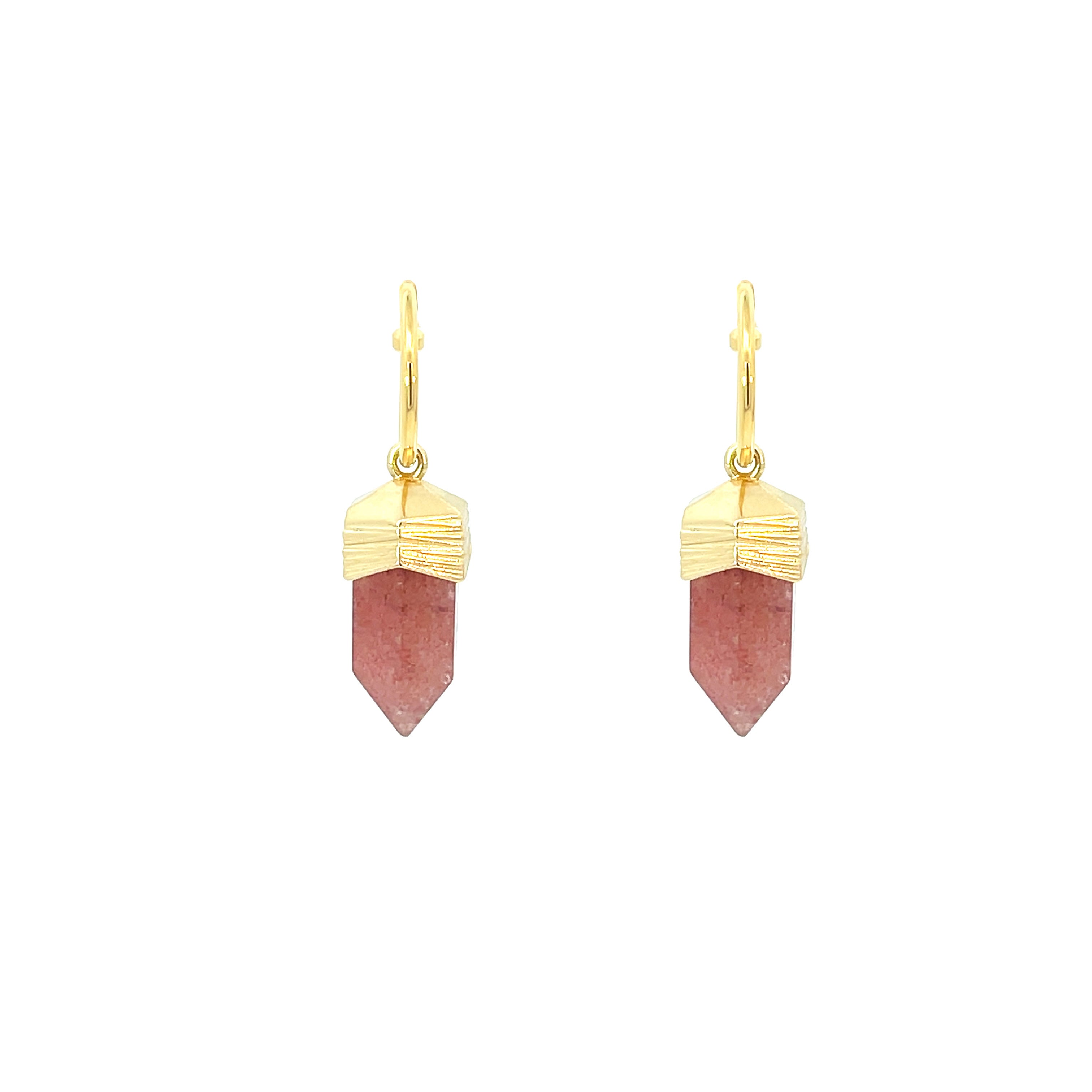 "AMARI" Crystal Hexagonal Pendulum Earrings / Strawberry Quartz