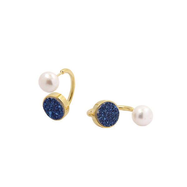 "Corey" 925 Sterling Silver druzy&pearl Earrings