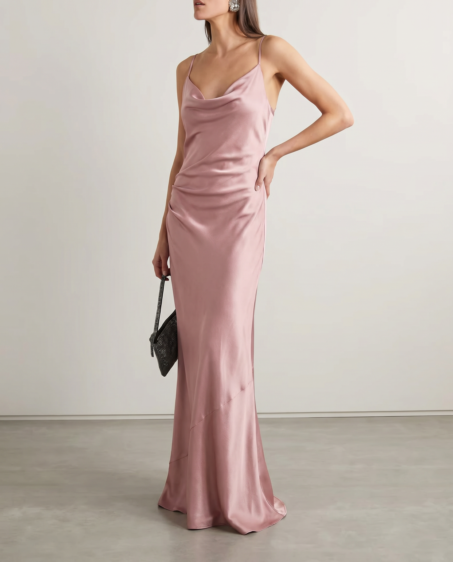 "ANIA" TEXTURED ACETATE LONG DRESS - Ash Pink