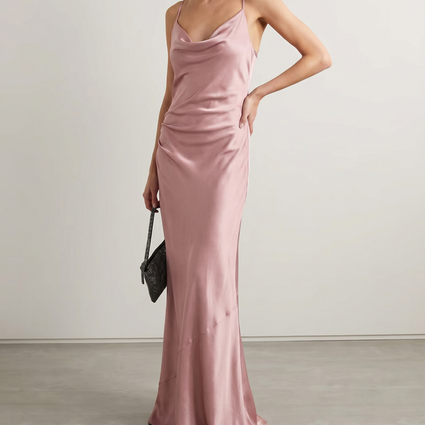 "ANIA" TEXTURED ACETATE LONG DRESS - Ash Pink