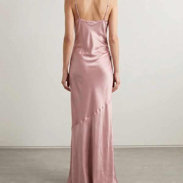 "ANIA" TEXTURED ACETATE LONG DRESS - Ash Pink